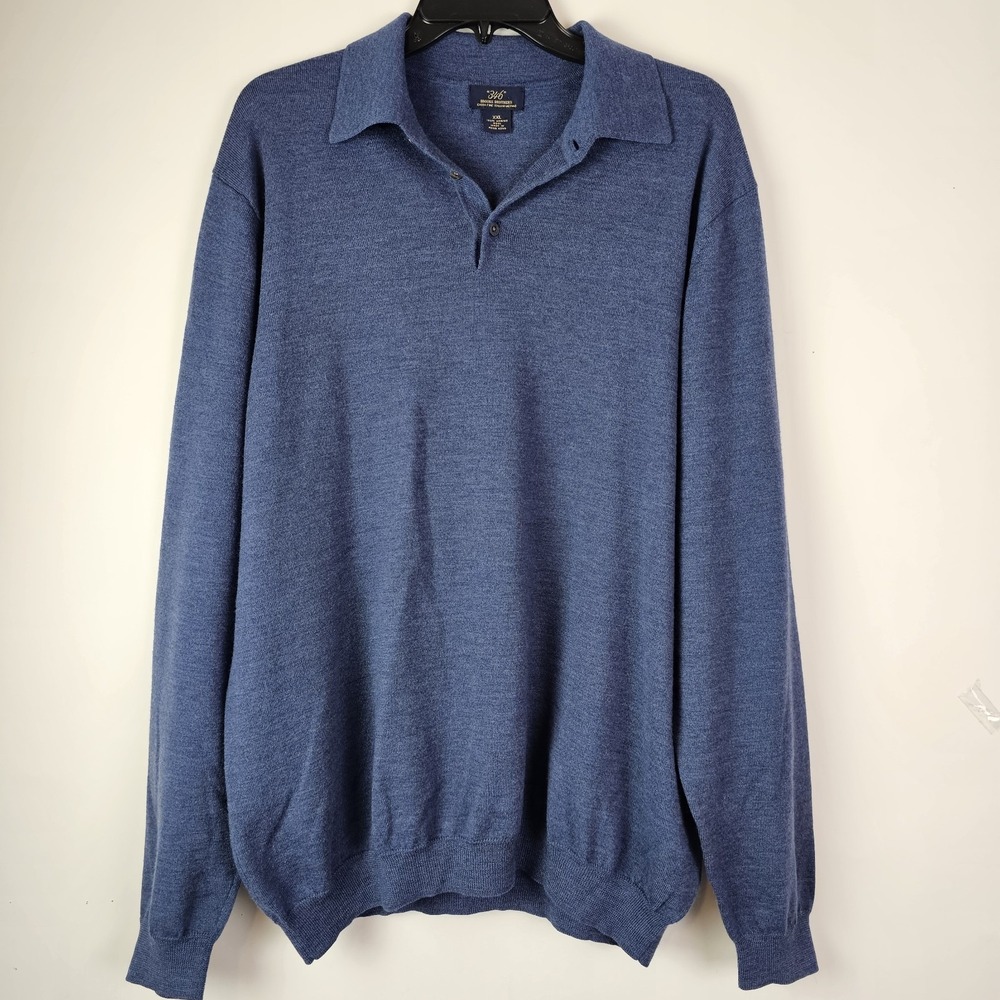 346 Brooks Brothers LS Extra Fine Italian Merino Wool Sweater XXL Blue Collared